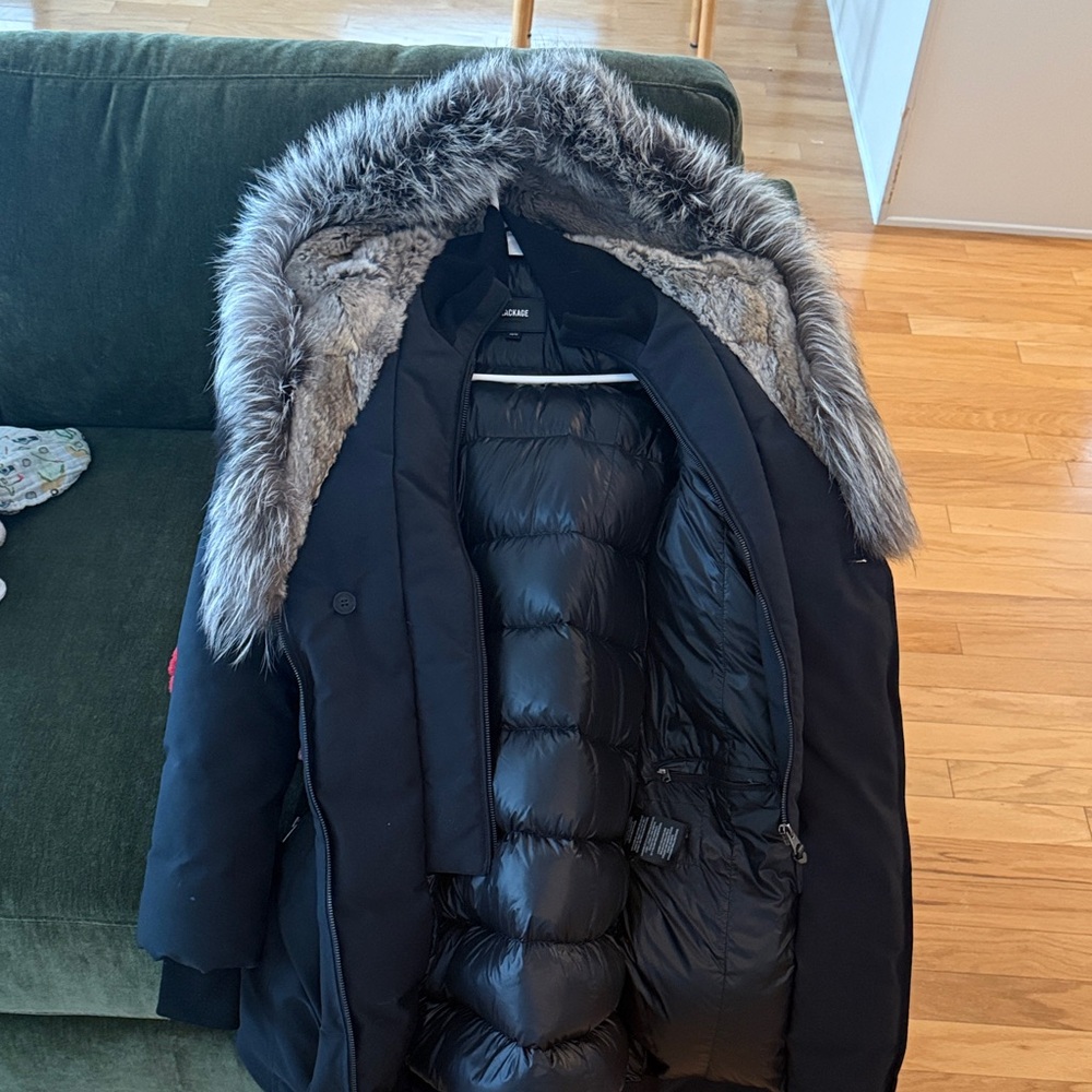 Mackage Men's Black Puffer Coat with Fur-Trim Hood